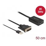 Delock Adaptér DVI samec na DisplayPort 1.2 samice černý 4K s funkcí HDR 50 cm 63189