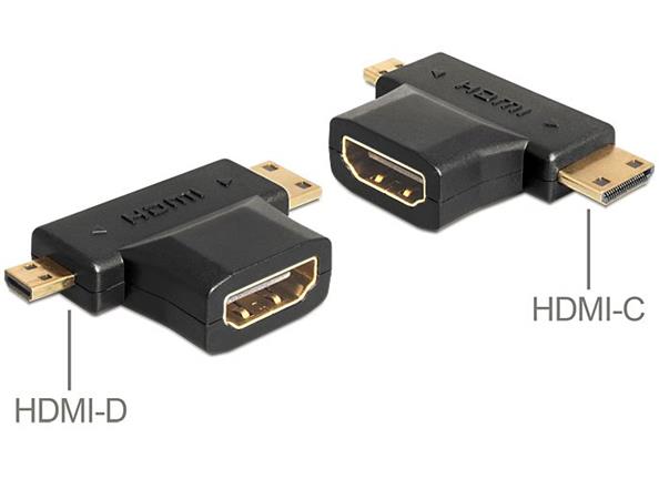 Delock adaptér HDMI-A samica > HDMI-C + HDMI-D samec, čierny 65446