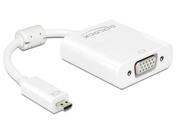 Delock adaptér HDMI Micro-D (M)> VGA (F) s funkciou audio, biely 65557