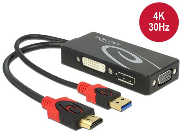 Delock Adaptér HDMI samec > DVI / VGA / Displayport samice 4K černý 62959