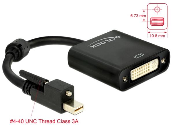 Delock Adaptér mini Displayport 1.2 samec se šroubky > DVI samice 4K aktivní černý 62639