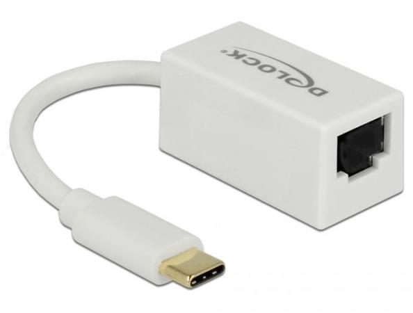 Delock Adaptér Super Speed USB (USB 3.1 Gen 1) s USB Type-C™ samec > Gigabit LAN 10/100/1000 Mbps kompaktní bílá 65906