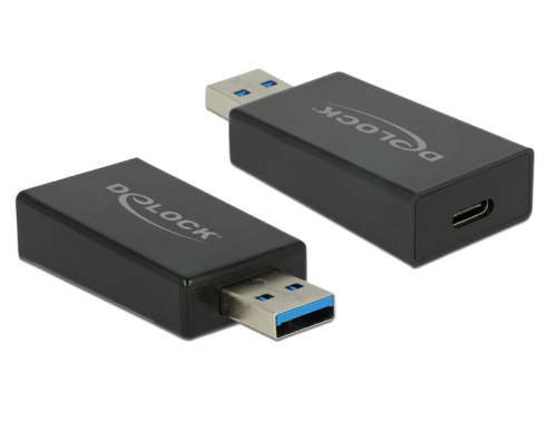 Delock Adaptér SuperSpeed USB 10 Gbps (USB 3.1 Gen 2) TypA samec > USB Type-C™ samice černý 65689