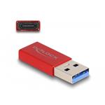 Delock Adaptér USB 10 Gbps, ze zástrčkového konektoru USB Typu-A na zásuvkový konektor USB Type-C™, aktivní červen 60044