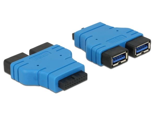 Delock adaptér USB 3.0 pin konektor samice > 2 x USB 3.0 Type-A samice – paralelní 65670