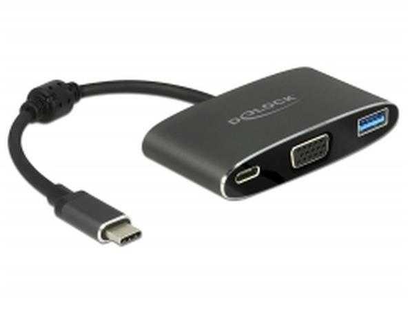 Delock Adaptér USB Type-C™ samec > VGA samice (DP Alt Mód) + USB Typ-A + USB Type-C™ PD 62992