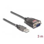 Delock Adaptér z USB 2.0 A na 1 x 9 pinový zástrčkový konektor RS-232 D-Sub s maticemi, se 3 x LED, délky 3m 61548