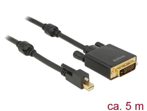 Delock Cable mini Displayport 1.2 male with screw > DVI male 4K 30 Hz Active 5 m black 85637