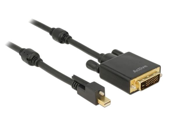 Delock Cable mini Displayport 1.2 male with screw > DVI male 4K Active black 1 m 83725