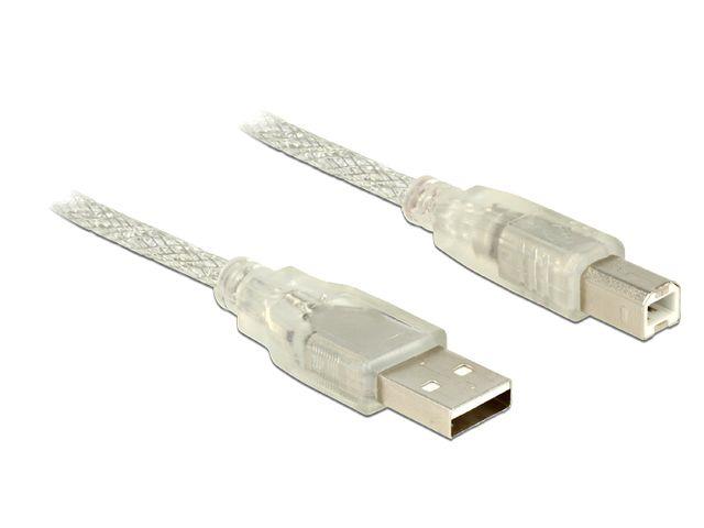 Delock Cable USB 2.0 Type-A male > USB 2.0 Type-B male 1m transparent 83892