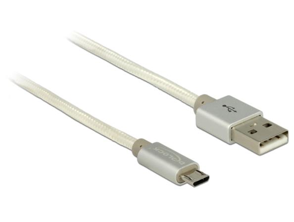 Delock Data and Charging Cable USB 2.0 Type-A male > USB 2.0 Micro-B male with textile shielding white 200 cm 83917