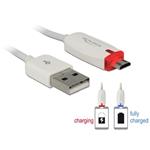 Delock datový a napájecí kabel USB 2.0-A samec > Micro USB-B samec s LED indikátorem, bílý 83604