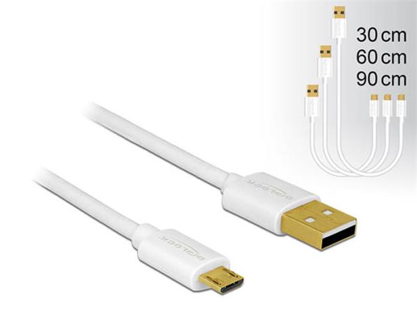 Delock Datový a rychlonabíjecí kabel USB 2.0 Typ-A samec > USB 2.0 Typ Micro-B samec sada 3 kusů bílý 83679