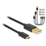 Delock Datový a rychlonabíjecí kabel USB 2.0 Typ-A samec > USB 2.0 Typ Micro-B samec sada 3 kusů černý 83680