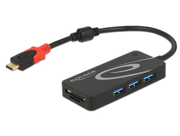 Delock External USB 3.1 Gen 1 Hub USB Type-C™ > 3 x USB Type-A + 2 Slot SD Card Reader black 62900