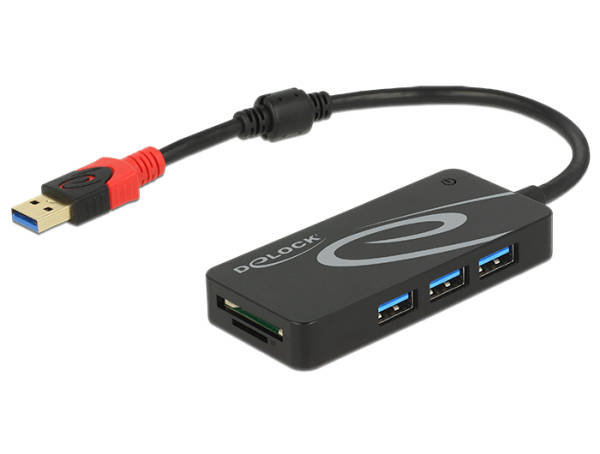 Delock Externí USB 3.1 Gen 1 Hub USB Typ-A > 3 x USB Typ-A + 2 Slot SD čtečka karet 62899