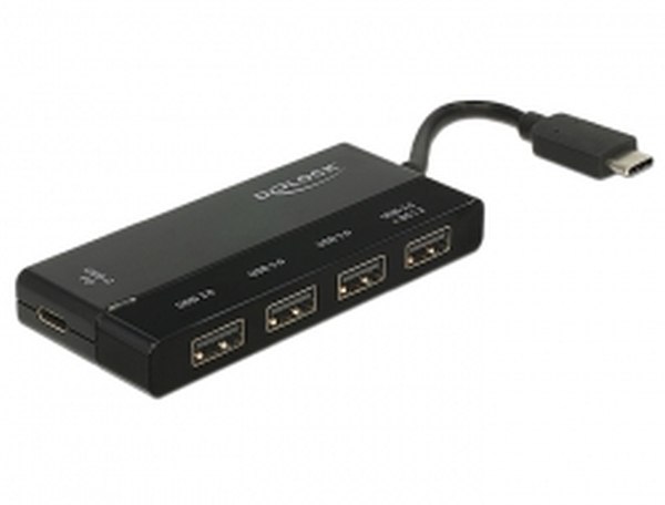 Delock Externí USB 3.1 Gen 1 Hub USB Type-C™ > 4 x USB Typ-A + 1 x USB Type-C™ PD 62793