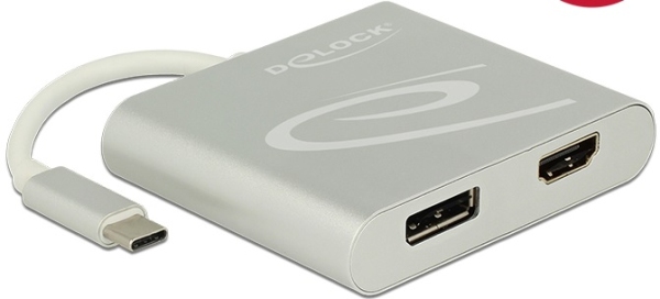 DeLOCK - Externí video adaptér - USB-C - HDMI, DisplayPort - stříbrná - maloobchod 87716