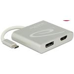 DeLOCK - Externí video adaptér - USB-C - HDMI, DisplayPort - stříbrná - maloobchod 87716