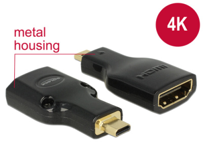 DeLOCK - HDMI adaptér - mikro HDMI (M) do HDMI (F) - černá - podporuje 4K 65664