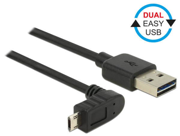 Delock Kabel EASY-USB 2.0 Typ-A samec > EASY-USB 2.0 Typ Micro-B samec pravoúhlý nahoru / dolů 5 m černý 83858