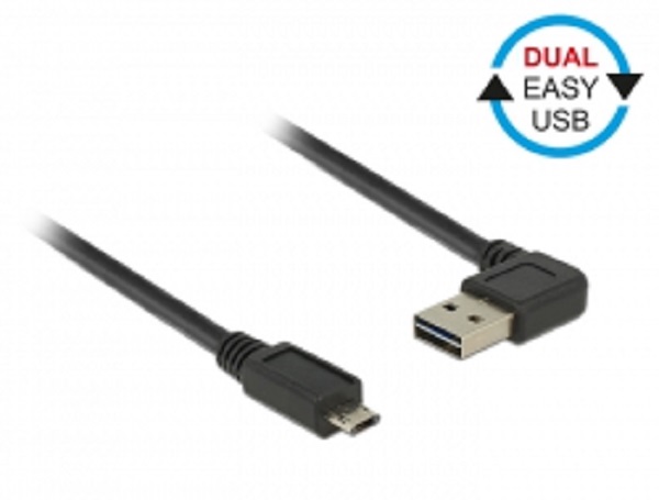 Delock Kabel EASY-USB 2.0 Typ-A samec pravoúhlý levý / pravý > EASY-USB 2.0 Typ Micro-B samec černá 0,5 m 85164