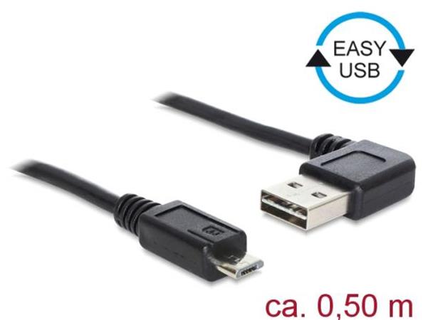 Delock Kabel EASY-USB 2.0 Typ-A samec pravoúhlý levý / pravý > USB 2.0 Typ Micro-B samec 0,5 m 85163