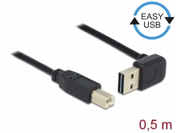 Delock Kabel EASY-USB 2.0 Typ-A samec pravoúhlý nahoru / dolů > USB 2.0 Typ-B samec 0,5 m 85183