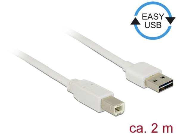 Delock Kabel EASY-USB 2.0 Typ-A samec > USB 2.0 Typ-B samec 2 m bílý 83687