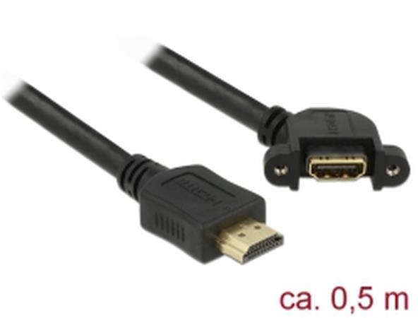 Delock Kabel HDMI-A samec > HDMI-A samice montážní panel 110° pravoúhlý 4K 30 Hz 0,5 m 85467