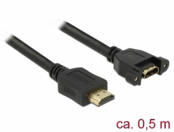 Delock Kabel HDMI-A samec > HDMI-A samice montážní panel 4K 30 Hz 0,5 m 85463