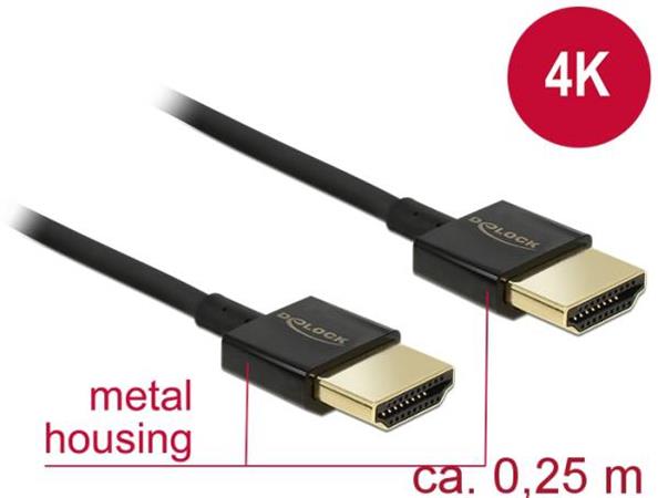 Delock Kabel High Speed HDMI s Ethernetem - HDMI-A samec > HDMI-A samec 3D 4K 0,25 m Slim High Quality 85117