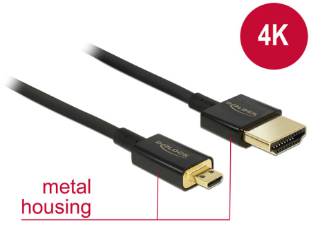 Delock Kabel High Speed HDMI s Ethernetem - HDMI-A samec > HDMI Micro-D samec 3D 4K 1 m Slim Premium 84781