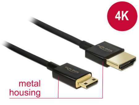 Delock Kabel High Speed HDMI s Ethernetem - HDMI-A samec > HDMI Mini-C samec 3D 4K 1 m Slim Premium 84776