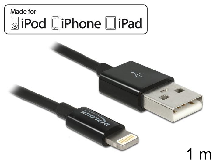 DeLOCK - Kabel Lightning - Lightning (M) do USB (M) - 1 m - černá - pro Apple iPad/iPhone/iPod (Lig 83561