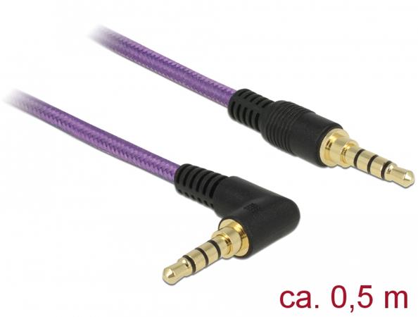 Delock Kabel Stereo Jack 3,5 mm 4 pin samec > samec pravoúhlý 0,5 m fialový 85608