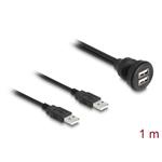 Delock Kabel USB 2.0, 2 x USB Typ-A zástrčky na 2 x USB Typ-A zásuvku, k vestavění, 1 m, černý 88104