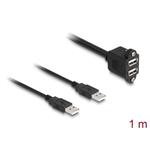 Delock Kabel USB 2.0, 2 x USB Typ-A zástrčky na 2 x USB Typ-A zásuvku, se šrouby, k vestavění, 1 m, černý 88105