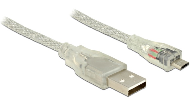 Delock Kabel USB 2.0 Typ-A samec > USB 2.0 Micro-B samec 5m transparentní 83903