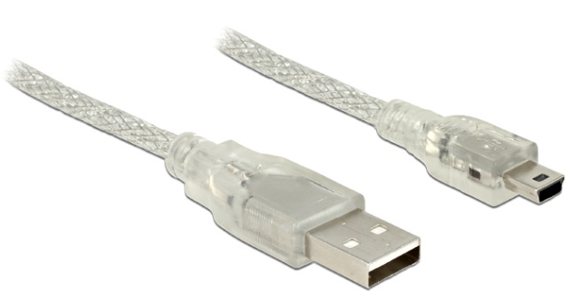 Delock Kabel USB 2.0 Typ-A samec > USB 2.0 Mini-B samec 1m transparentní 83909