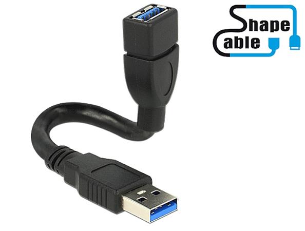 Delock kabel USB 3.0 A samec > USB 3.0 A samice ShapeCable 0.15 m 83713