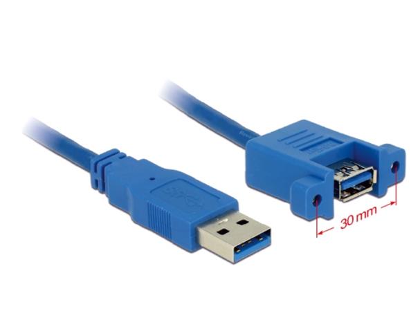 Delock kabel USB 3.0 Type-A samec > USB 3.0 Type-A samice přišroubovatelná 1 m 85112