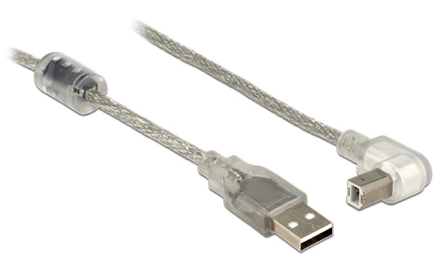 DeLOCK - Kabel USB - USB (M) do USB typ B (M) - USB 2.0 - 2 m - konektor 90° - průhledná 84814