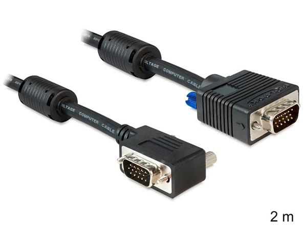 Delock Kábel VGA HD 15pin samec/15pin same dvojité tienenie s feritmi, uhlový 2m 83173