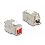 Delock Modul Keystone RJ45, ze zásuvky na LSA, Cat.6A, beznástrojový, s červeným protiprachovým krytem 87952