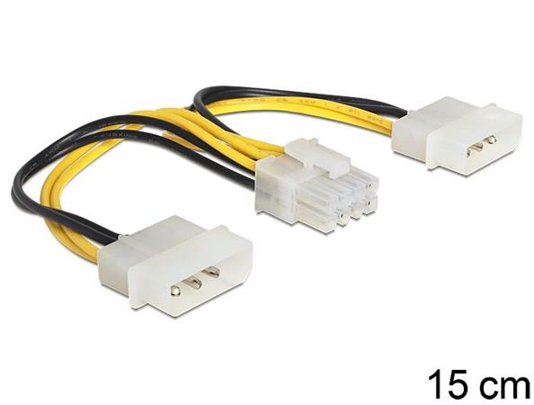 Delock napájací kábel 8 Pin EPS > 2 x 4 Pin molex, 15 cm 83410