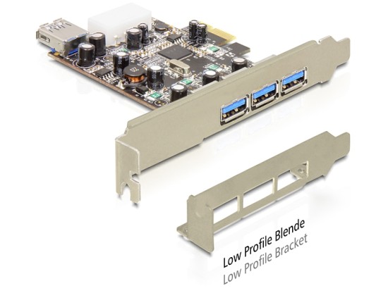 DeLock PCI Express Card > 3 x extern + 1 x intern USB 3.0 - USB adaptér - PCIe nízký profil - USB, 89281