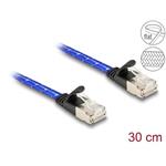 Delock Plochý síťový kabel RJ45, s pleteným opláštěním, Cat.6A, U/FTP, 0,3 m, modrý 80381