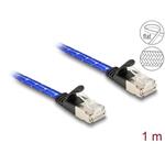 Delock Plochý síťový kabel RJ45, s pleteným opláštěním, Cat.6A, U/FTP, 1 m, modrý 80383