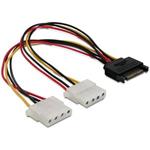 DeLock Power Adapter SATA 15-pin samec na 2x Molex 4-pin samica, 20cm 65159